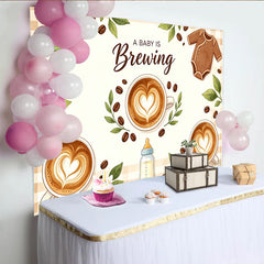 Lofaris Baby is Brewing Kaffee Babyparty Hintergrund mit Schnuller und Babyflasche, süße Fotowand für Babyparty-Dekoration und Fotoshooting