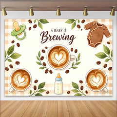 Lofaris Baby is Brewing Kaffee Babyparty Hintergrund mit Schnuller und Babyflasche, süße Fotowand für Babyparty-Dekoration und Fotoshooting