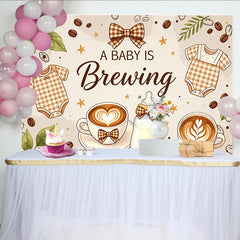 Lofaris Niedlicher Kaffee Babyparty Hintergrund mit Babykleidung und Kaffeebohnen, gemütliche Fotowand für Baby Shower Feier und Fotoshooting