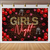 Lofaris Leopardenmuster Mädelsabend-Partyhintergrund mit Kirschen und roten Lippen, glamouröse Fotokulisse für Frauen Party