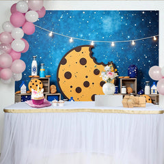 Lofaris Blauer Sternenhimmel Keks-und-Milch-Fotohintergrund mit Lichterkette, süße Partydekoration für Kinderfotoshooting
