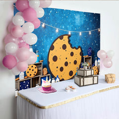 Lofaris Blauer Sternenhimmel Keks-und-Milch-Fotohintergrund mit Lichterkette, süße Partydekoration für Kinderfotoshooting