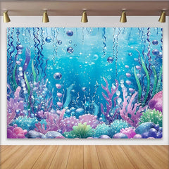 Lofaris Glitzernder Unterwasserhintergrund mit Korallen und Blasen, vibrante Kulisse für professionelle Fotografie und Party