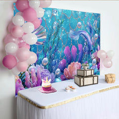 Lofaris Glitzernder Meerjungfrau Hintergrund mit bunten Korallen und Muscheln, magische Unterwasser Kulisse für Kinderpartys und Fotostudio