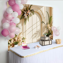 Lofaris Eleganter Bogen Fotohintergrund mit Palmen und Pampasgras, natürliche Kulisse für professionelle Fotoshootings und Eventdekoration