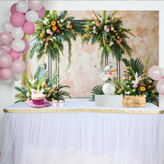 Lofaris Tropischer Fotohintergrund mit Palmenblättern und bunten Blüten, elegante Kulisse für Studiofotografie und Eventdekoration