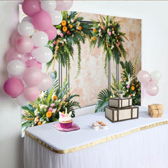 Lofaris Tropischer Fotohintergrund mit Palmenblättern und bunten Blüten, elegante Kulisse für Studiofotografie und Eventdekoration
