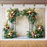 Lofaris Grüner Hochzeitsblumenbogen Hintergrund mit tropischen Blättern, elegante Kulisse für Verlobung und Fotoshooting