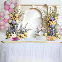 Lofaris Eleganter Blumenbogenhintergrund mit weißen Bögen und zarten Rosen, romantische Kulisse für Hochzeitsfeier und Porträtfotografie