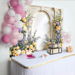 Lofaris Eleganter Blumenbogenhintergrund mit weißen Bögen und zarten Rosen, romantische Kulisse für Hochzeitsfeier und Porträtfotografie