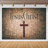 Lofaris Vintage Christlicher Fotohintergrund mit Holzkreuz und Namen Jesu, spirituelle Wortwolken Kulisse für Kirchenfotografie