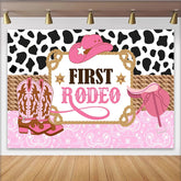 Lofaris Rosa Cowgirl-Geburtstagshintergrund für den ersten Geburtstag, Western-Partydekoration für Mädchen mit Stiefeln und Hut