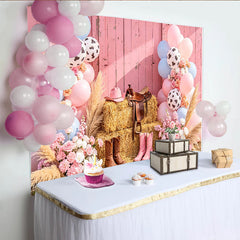 Lofaris Rosa Western Babyparty Hintergrund mit Kuhflecken Luftballons für Mädchen, rustikale Fotowand im Landhausstil für Dekoration