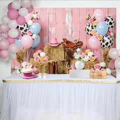 Lofaris Rosa Blau Cowgirl Babyparty Hintergrund mit Kuhflecken Ballons, Western Fotohintergrund für Babyparty Dekoration