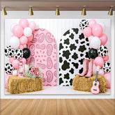Lofaris Rosa Kuhmuster Geburtstagshintergrund für Mädchen mit Paisley, festliche Cowgirl Partydekoration mit Luftballons und Stiefeln