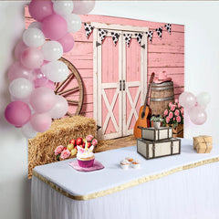 Lofaris Rosa Western Fotohintergrund mit Kuhflecken und Cowboyhut, rustikale Scheunentür Kulisse für Fotoshooting und Eventdekoration