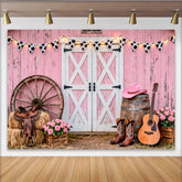 Lofaris Rosa Western-Hintergrund mit Kuhflecken-Girlande und Cowboyhut für Mädchen, rustikale Country-Kulisse für Partydekoration
