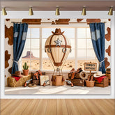 Lofaris Wildwest Cowboy-Geburtstagshintergrund mit Heuballen und Ballon, Wüstenlandschaft Fotokulisse für Kinderparty Dekoration