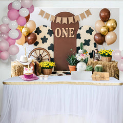 Lofaris Brauner Western 1. Geburtstag Hintergrund mit Kuhfellmuster und Ballons, rustikale Fotowand für Jungen Partydekoration und Fotoshooting