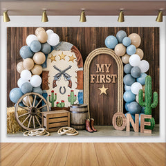 Lofaris Rustikaler Western-1.Geburtstagshintergrund mit Ballons und Kakteen, Holzoptik-Fotowand für Jungen und Mädchen, ideal für Fotoshootings