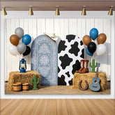 Lofaris Western-Geburtstagshintergrund mit Kuhfleckenmuster und Bandana-Design, rustikale Cowboy-Kulisse für Fotoshooting und Partydekoration