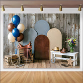Lofaris Rustikaler Westernfotohintergrund in Holzoptik mit Cowboy-Sattel und Hüten, vielseitige Kulisse für Fotoshootings und Events