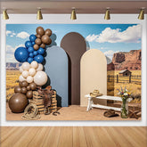 Lofaris Wüstenlandschaft Westernhintergrund mit Cowboy-Sattel und Luftballons, rustikale Fotokulisse für professionelle Fotoshootings