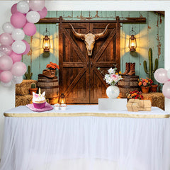 Lofaris Rustikaler Western-Fotohintergrund mit Scheunentor und Laternen, perfekte Kulisse für Fotoshootings Events und Countrypartys