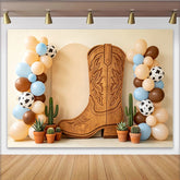 Lofaris Western Babyparty Hintergrund mit Cowboy-Stiefel und Kuhflecken-Ballons, rustikale Fotowand für Kindergeburtstag und Fotoshooting