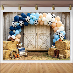 Lofaris Rustikaler Western Geburtstagshintergrund mit Kuhflecken Luftballons, Heuballen Fotowand für Kinderparty und Fotoshooting