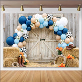 Lofaris Rustikaler Western-Geburtstagshintergrund mit Kuhflecken Luftballons, Bauernhof Fotowand für Kinder Party Dekoration