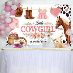 Lofaris Rosa Cowgirl Babyparty Hintergrund für Mädchen mit Pferd und Stiefeln, Western Dekoration für Fotoshooting