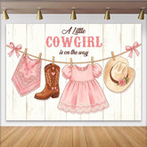 Lofaris Rosa Cowgirl Babyparty Hintergrund für Mädchen mit Stiefeln und Hut, wunderschöne Fotowand für Babyparty Dekoration und Fotoshooting