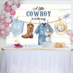 Lofaris Rustikaler Cowboy Babyparty Hintergrund mit Stiefeln, Hut und Denim für Jungen, niedliche Fotowand für Baby Shower Dekoration