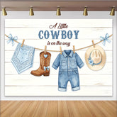 Lofaris Rustikaler Cowboy Babyparty Hintergrund mit Stiefeln, Hut und Denim für Jungen, niedliche Fotowand für Baby Shower Dekoration
