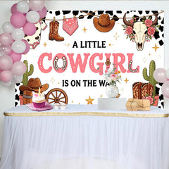 Lofaris Rosa Cowgirl Babyparty Hintergrund mit Kuhfleckenmuster und Cowboystiefeln, rustikale Fotowand für Baby Shower Dekoration