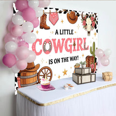 Lofaris Rosa Cowgirl Babyparty Hintergrund mit Kuhfleckenmuster und Cowboystiefeln, rustikale Fotowand für Baby Shower Dekoration