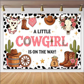Lofaris Rosa Cowgirl Babyparty Hintergrund mit Kuhfleckenmuster und Cowboystiefeln, rustikale Fotowand für Baby Shower Dekoration