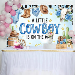 Lofaris Blauer Cowboy Babyparty Hintergrund für Jungen mit Stierkopf Kaktus und Sternen, Western Fotowand für Babyparty-Dekoration