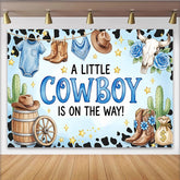 Lofaris Blauer Cowboy Babyparty Hintergrund für Jungen mit Stierkopf Kaktus und Sternen, Western Fotowand für Babyparty-Dekoration