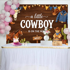 Lofaris Rustikaler Cowboy Babyparty Hintergrund für Jungen mit Holzstruktur, niedlicher Teddybär Kaktus Fotowand für Geschlechtsenthüllung