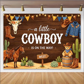 Lofaris Rustikaler Cowboy Babyparty Hintergrund für Jungen mit Holzstruktur, niedlicher Teddybär Kaktus Fotowand für Geschlechtsenthüllung