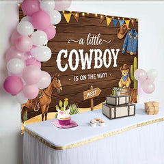 Lofaris Rustikaler Cowboy Babyparty Hintergrund für Jungen mit Stierkopf, Holzoptik Fotohintergrund mit Kakteen und Teddybär