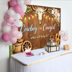 Lofaris Blau Rosa Western Babyparty Hintergrund für Geschlechtsenthüllung, mit Cowboyhut und Lichterkette Fotokulisse für Babyparty Deko