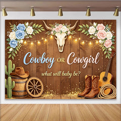 Lofaris Blau Rosa Western Babyparty Hintergrund für Geschlechtsenthüllung, mit Cowboyhut und Lichterkette Fotokulisse für Babyparty Deko