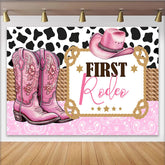 Lofaris Rosa Cowgirl Rodeo Geburtstag Hintergrund mit Stiefeln und Hut, Kuhflecken Muster Fotowand für Mädchen Party Dekoration