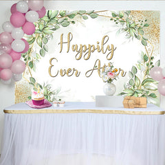Lofaris Grüner Eukalyptus Gold Glitzer Hochzeitsfotohintergrund mit Happily Ever After, Kulisse für romantische Fotoshootings