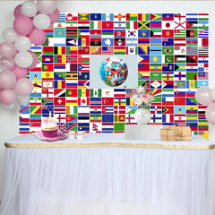 Lofaris Vielseitiger Weltflaggen-Hintergrund mit Globus und Länderflaggen, internationale Fotowand für globale Events, Reisen und Dekoration