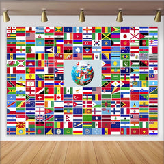 Lofaris Vielseitiger Weltflaggen-Hintergrund mit Globus und Länderflaggen, internationale Fotowand für globale Events, Reisen und Dekoration