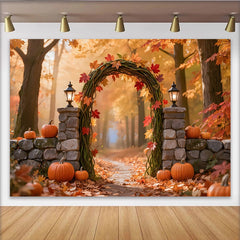 Lofaris Herbstlicher Bogenhintergrund mit bunten Blättern und Kürbissen, gemütliche Fotokulisse für Herbstfotoshootings und Feiern
